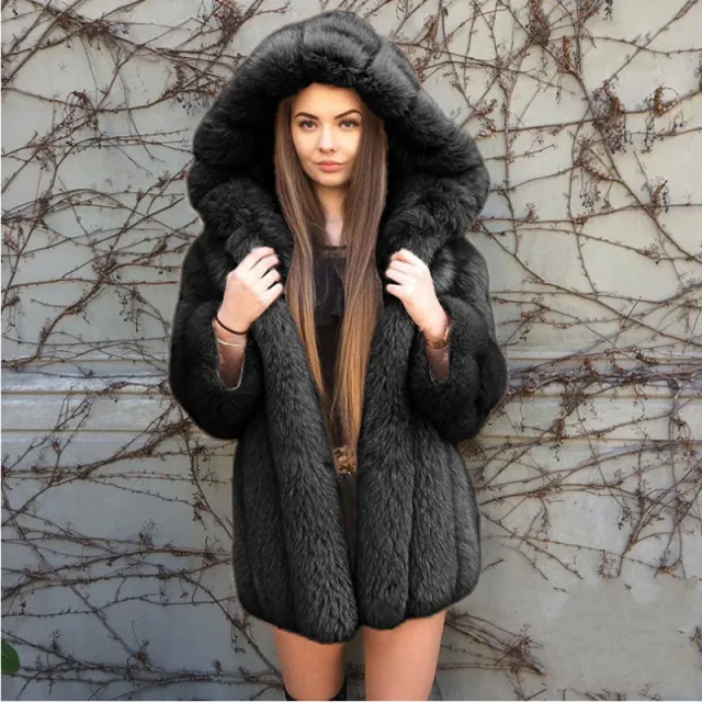 Fashion Temperament Faux Fur Coat Women's Mid length Black - Shop at LoveMi