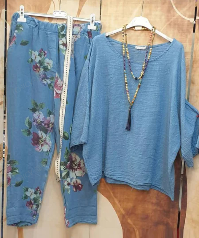 Round Neck Pullover Solid Color Trousers Suit