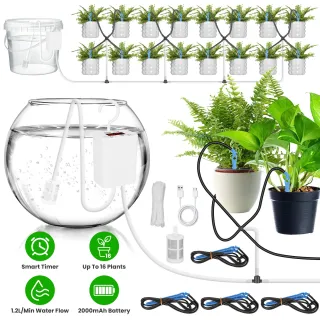 1Pc Automatic Plant Watering Device Indoor Drip Irrigation System With LCD Display Rechargeable Plant Watering Device Adjustable Timer For Up To 16 Drip Arrows Vacation Self Wateri