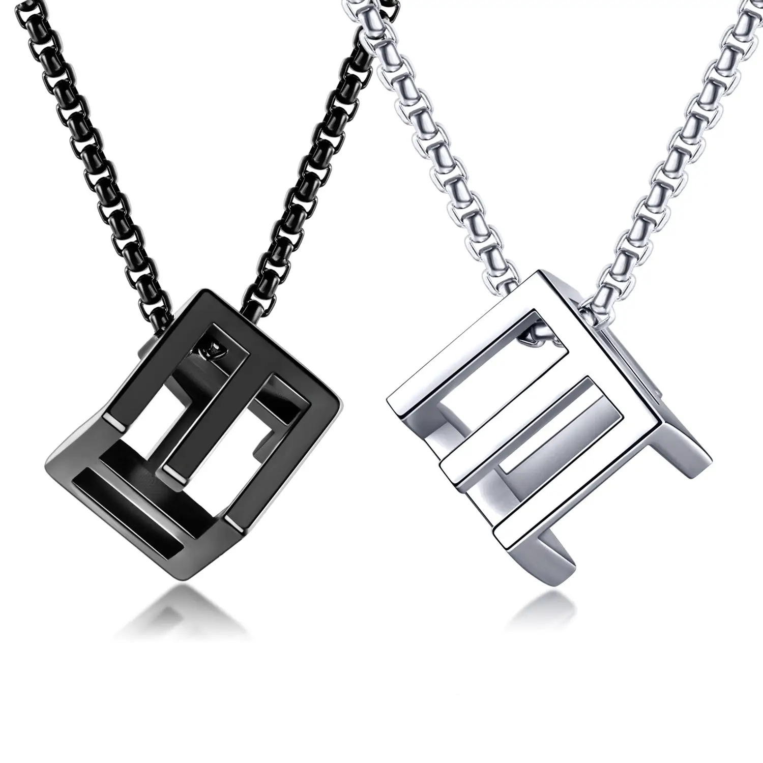 Hip Hop Hollow Pendant Three-dimensional Square Necklace Jewelry
