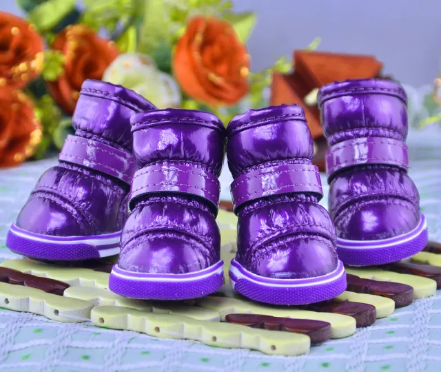 PU Mirror Leather Warm Pet Dog Shoes In Winter Purple - Shop at LoveMi