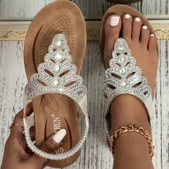 Summer New Rhinestones Pinch Toe Sandals - Silver - View 1