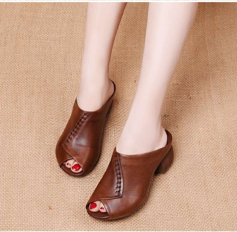 Women's Summer High heeled Half Slippers Brown - Shop at LoveMi