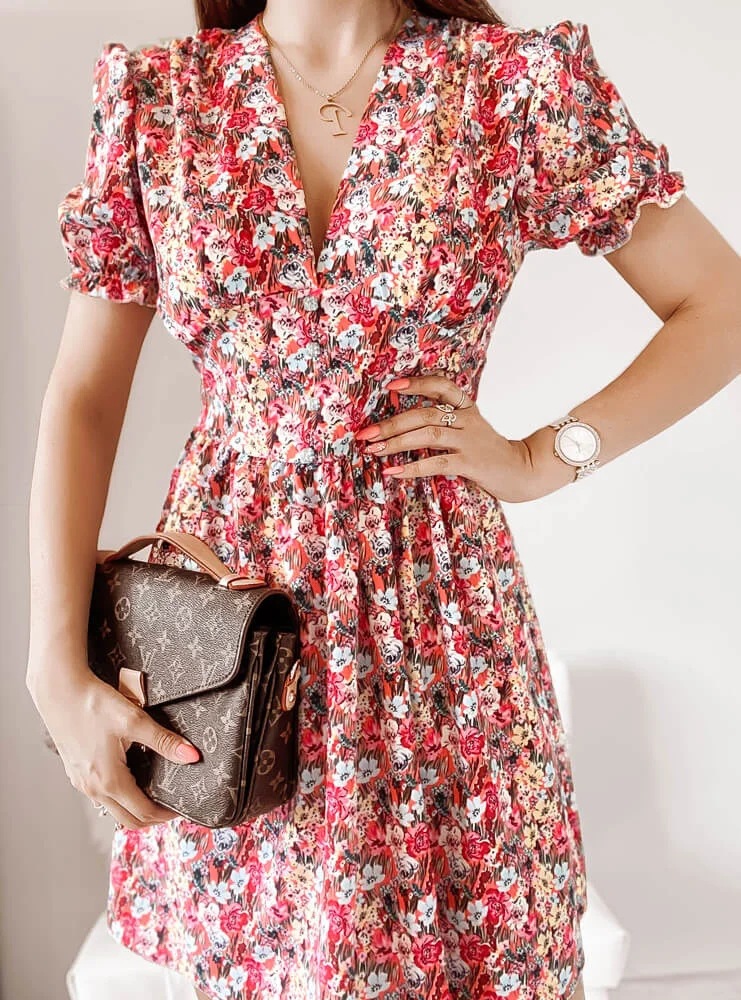 European And American Ladies Waist Fashion Floral Dress