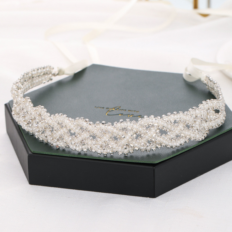 Rice Bead Twisted Flower Headdress For Wedding