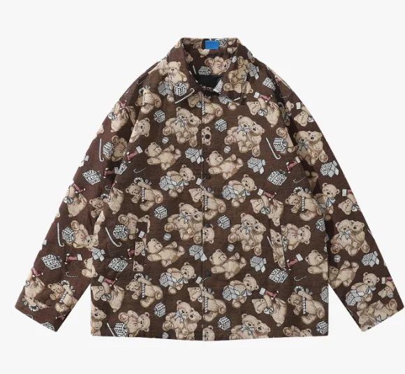 Unisex Long sleeved Allover Printed Jacket Trench Coat 11213Brown - Shop at LoveMi