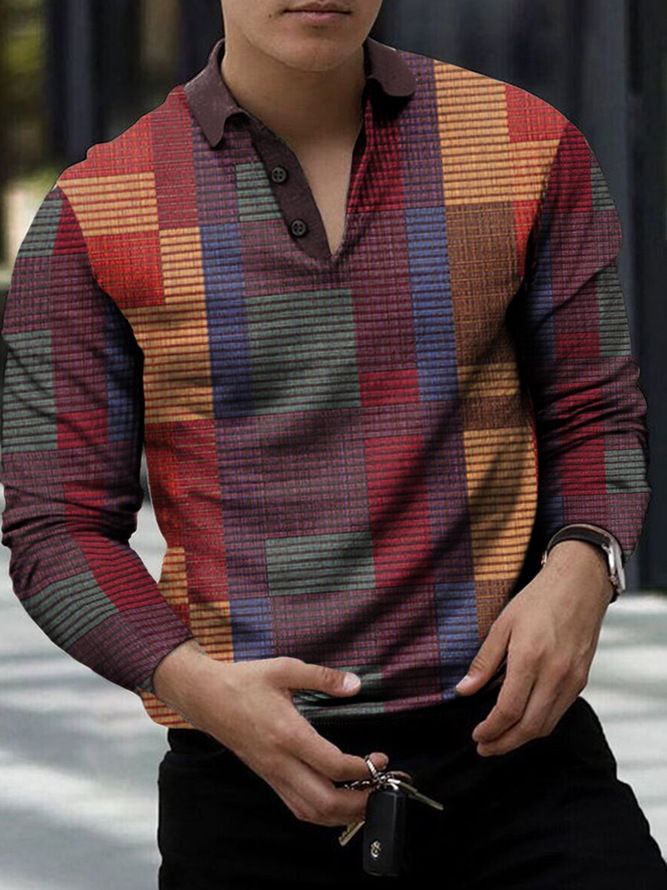 New Long Sleeve 3D Stripe Lapel Comfortable Casual Men's Fashion Polo Shirt