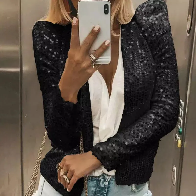 Women's Fashion Colorblock Sequin Short Casual Jacket