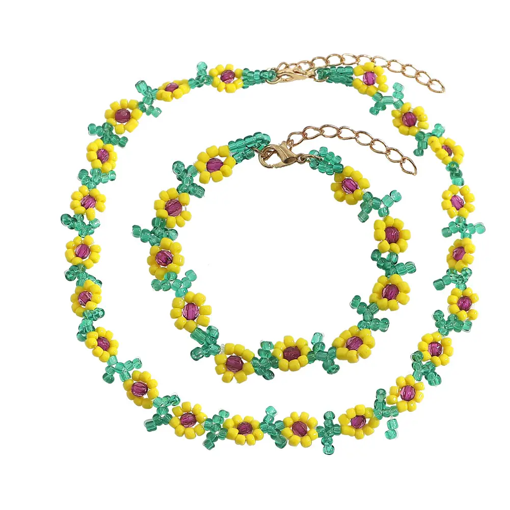 Women's Creative Hand-prepared Flower And Leaf Bracelet Necklace Set