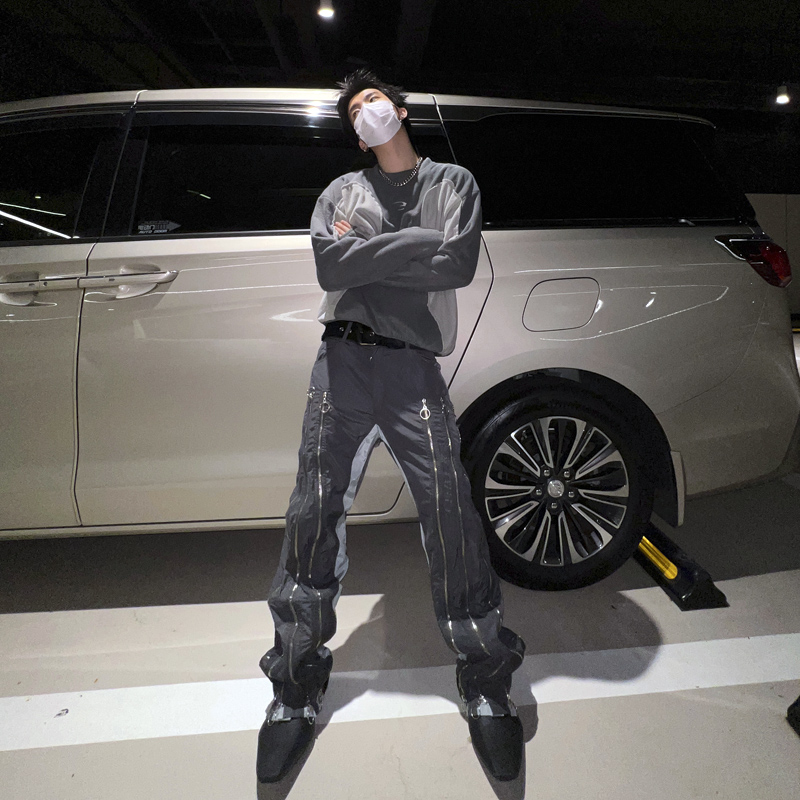 Men's Color-blocking Zipper-adjustable Wide-leg Casual Pants