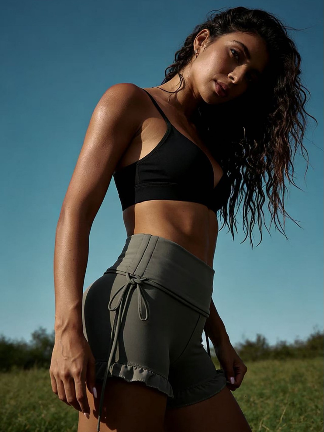 Solid Color Ruffled Yoga Shorts