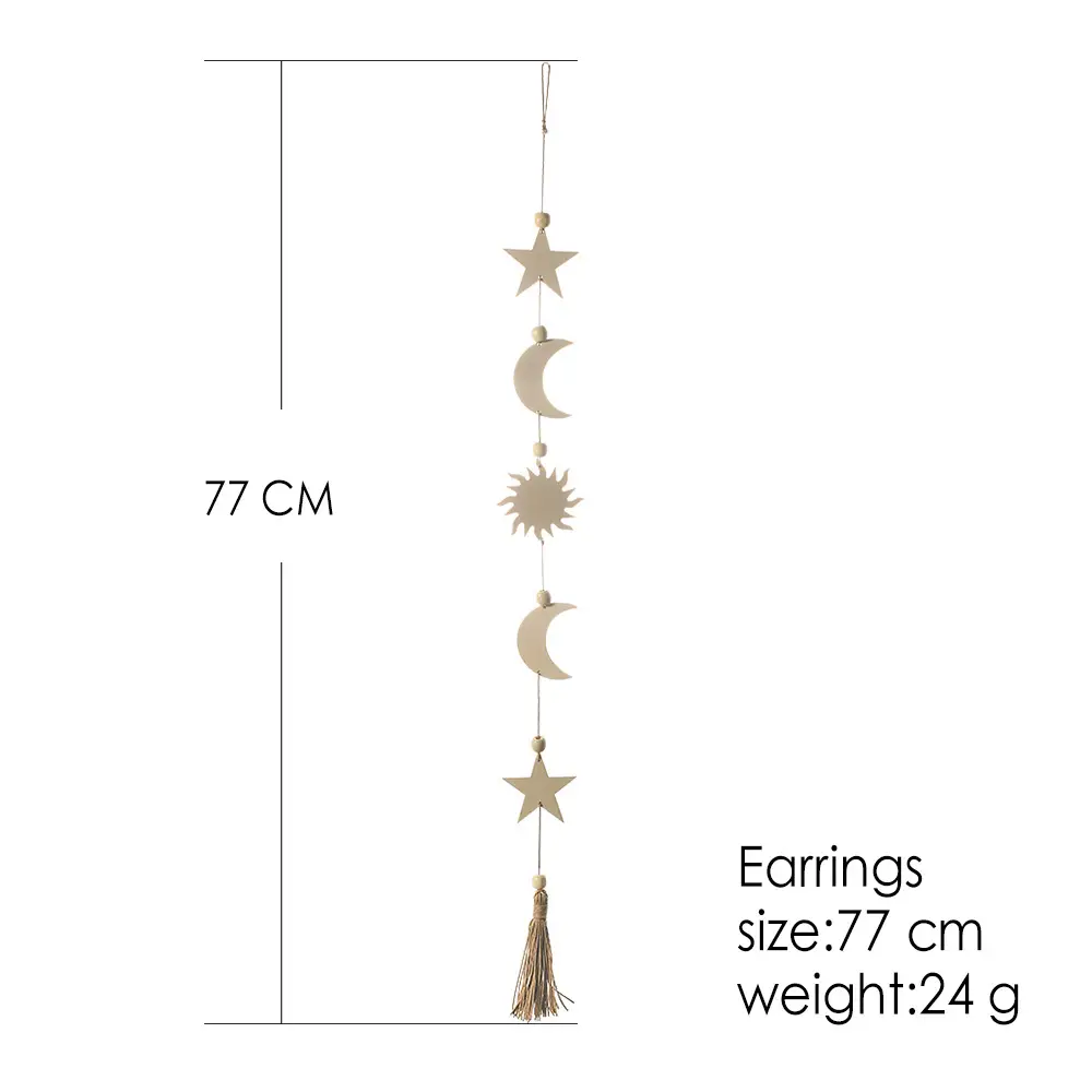 Star And Moon Wood Chip Pendant Bohemian Wall Decoration