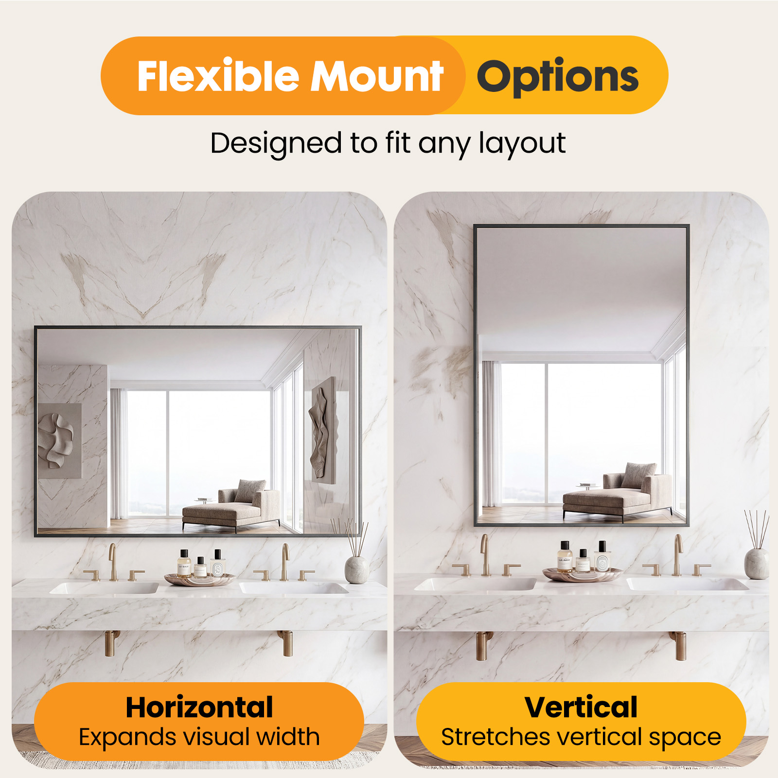 Above The Countertop, There Is A Rectangular Wall-mounted Bathroom Mirror With A Metal Frame And Made Of Tempered Glass. image 8