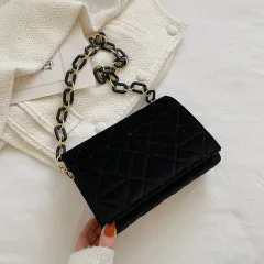Trendy Net Red Women's Chain Messenger Bag Trendy Shoulder Velvet - Black - View 1