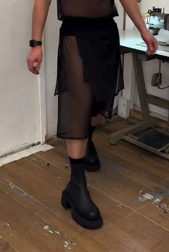 Black Sheer Layered Skirt Over Shorts