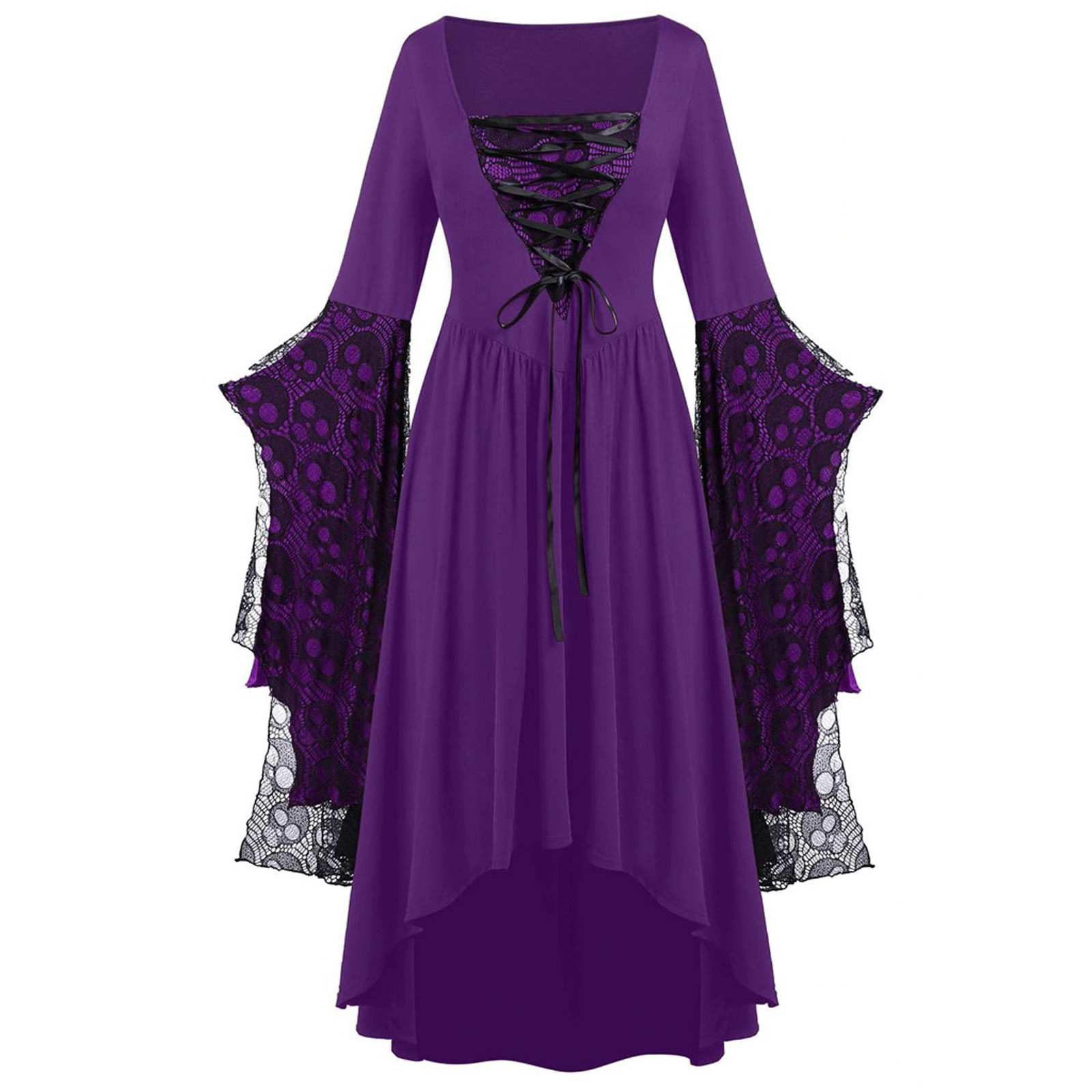 Square Neck Midi Dress with Lace Straps | Women's Fashion