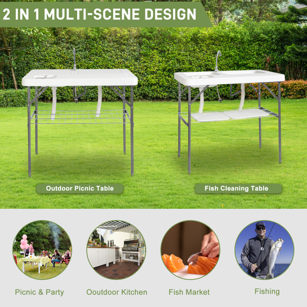 101 X65.5 X 92cm, With Wire Mesh, White, Outdoor Fish Killing Table, HDPE, Rectangular Shape, With Wire Mesh, Foldable - Image 1