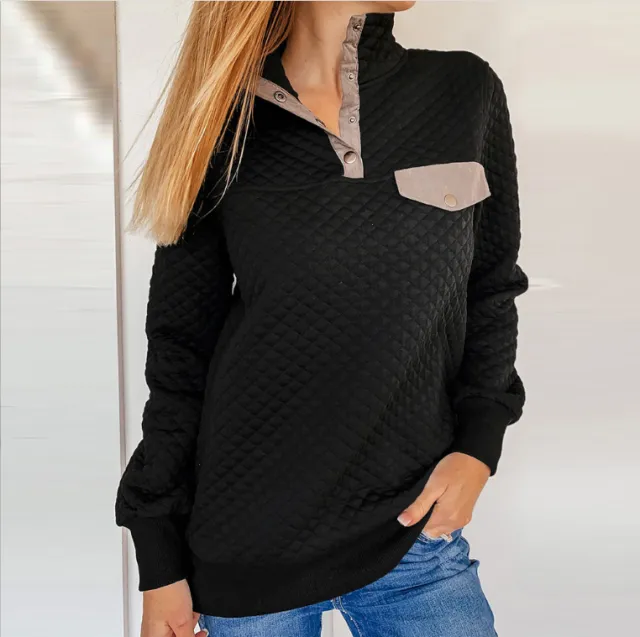 Casual Long sleeved Solid Color Stand up Collar Sweater Black - Shop at LoveMi