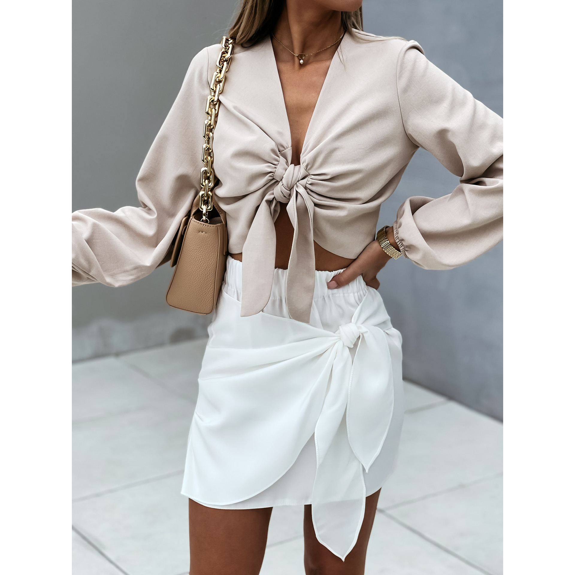 Casual Lace up Skirt INS Holiday Style Personality Short Skirt Women White - Shop at LoveMi