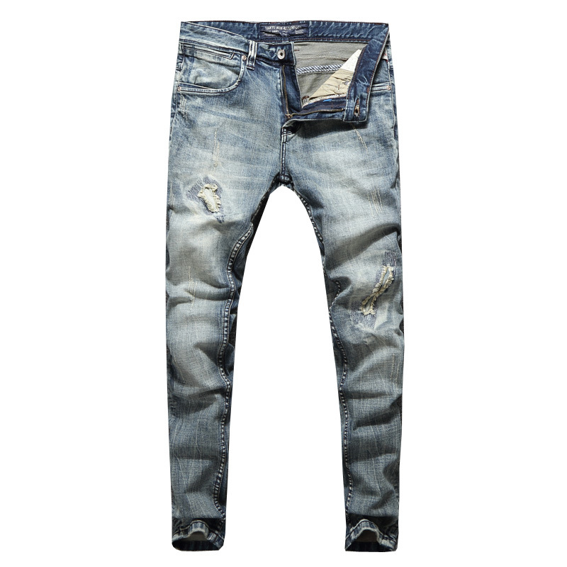 Title 6, Heren jeans met wassing, blauwe patches en elas...