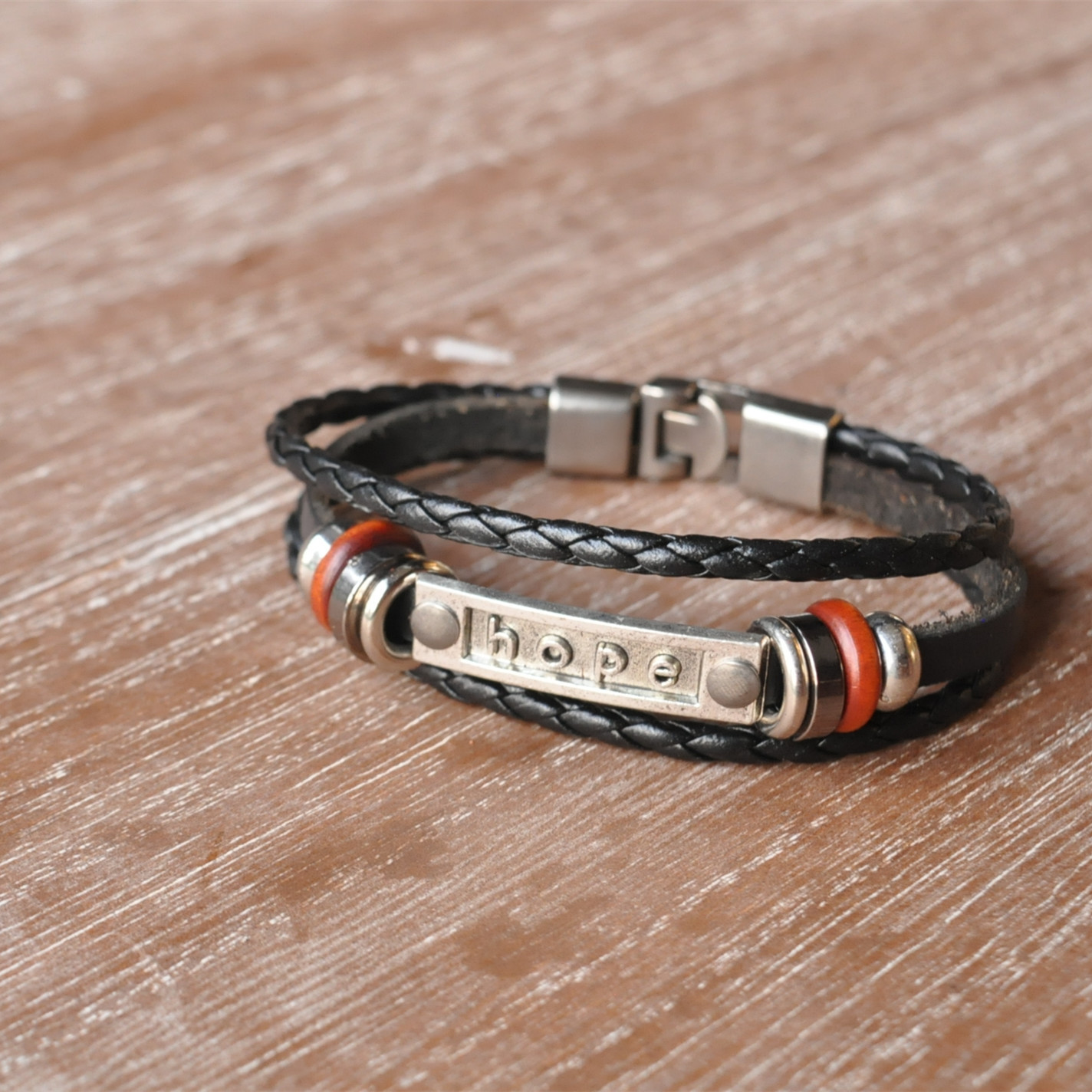Leather Braided Bracelet With New Alloy Lettering