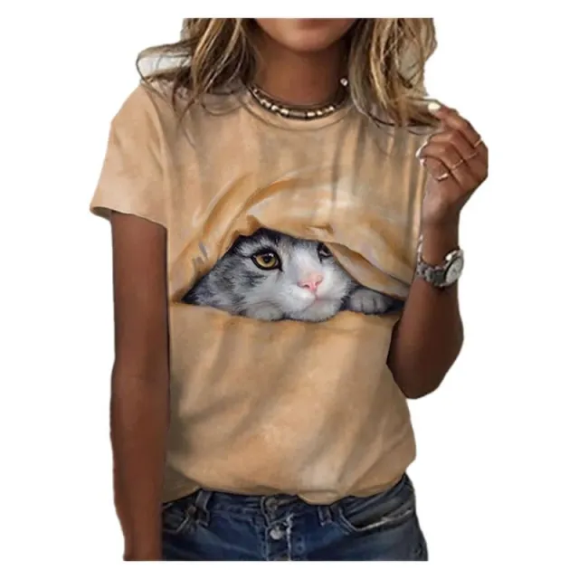 Cat Face Print Summer Women's T Shirt Gtr5Color - Shop at LoveMi