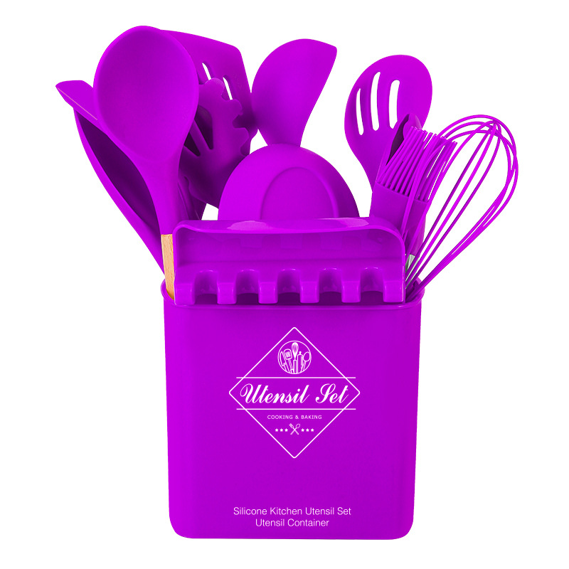 Title 7, 14-piece Silicone Kitchenware With Wooden Handle