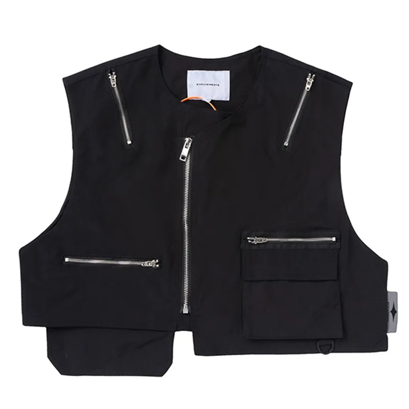 High Street Hip-hop Vibe Style Dark Multi-zip Sleeveless Waistcoat