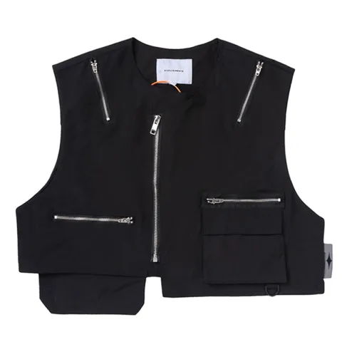 High Street Hip-hop Vibe Style Dark Multi-zip Sleeveless Waistcoat