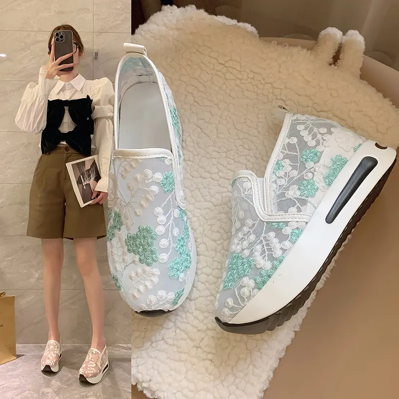 Women's Fashion Lace Mesh Casual High Heel