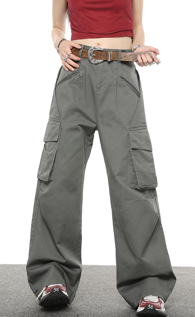 Multi Pocket Loose Casual Straight Wide Leg Pants