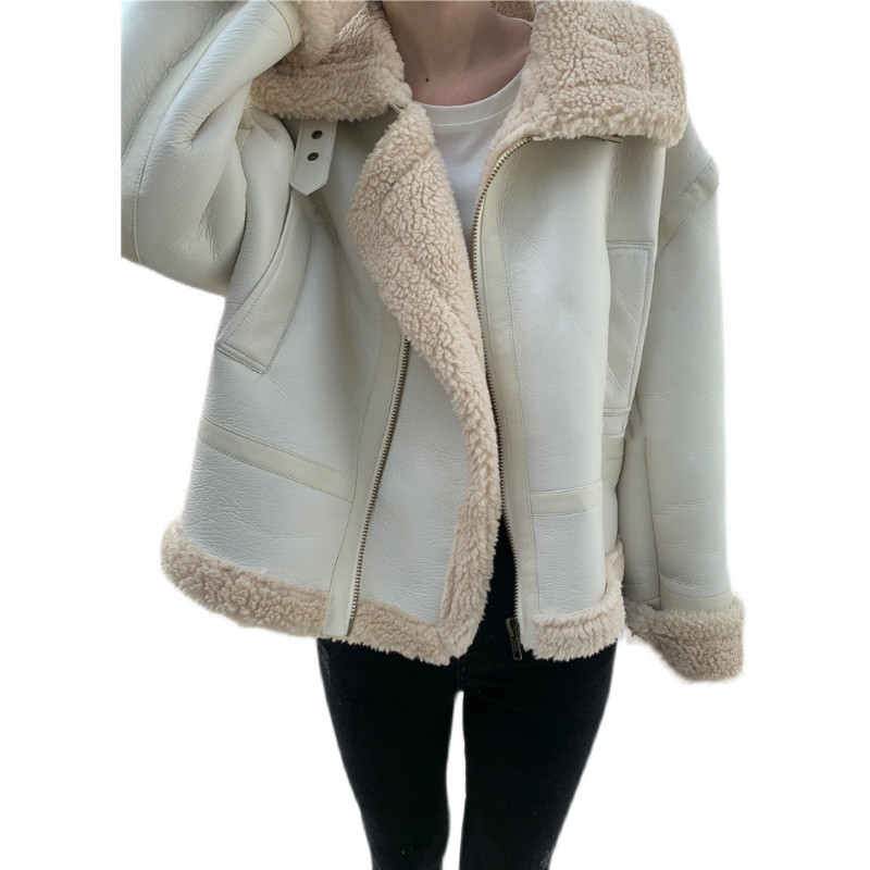 Thickened Warm Lamb Wool Coat Women Solid