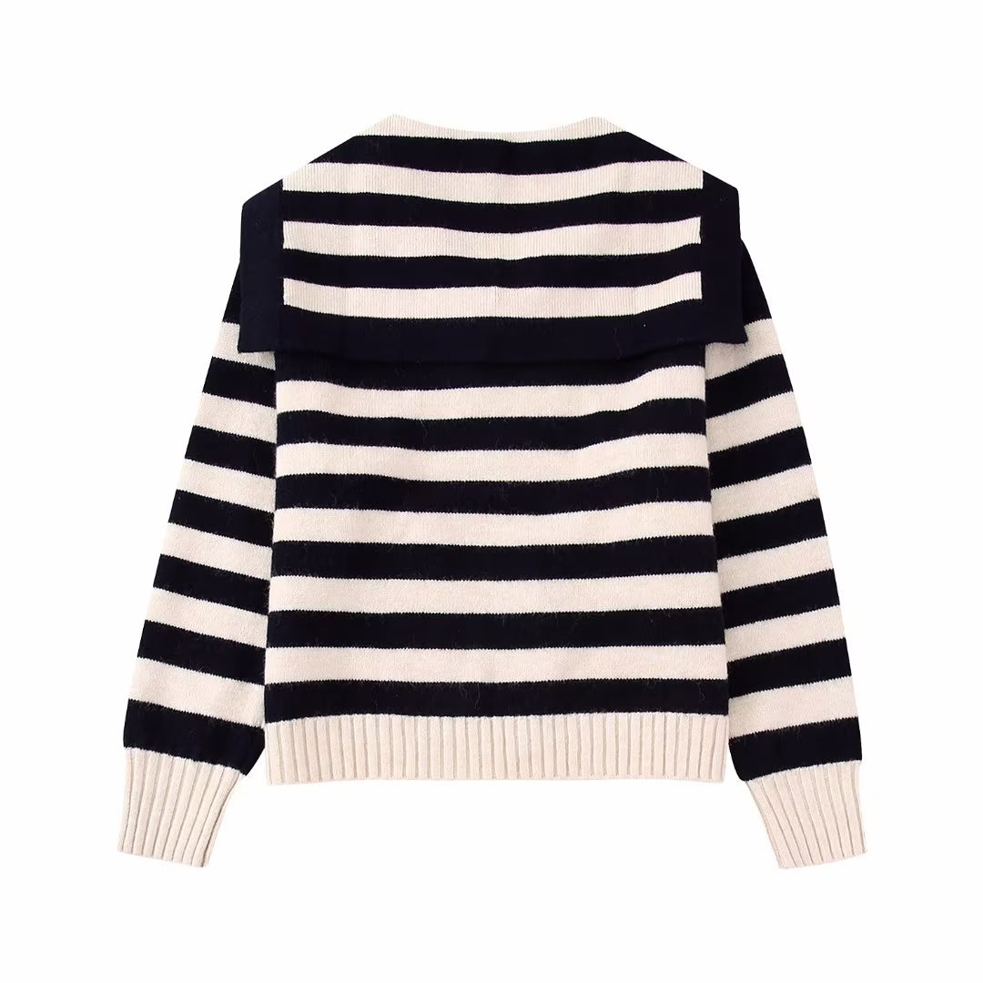 Long Sleeve Polo Collar Stripes Sweater