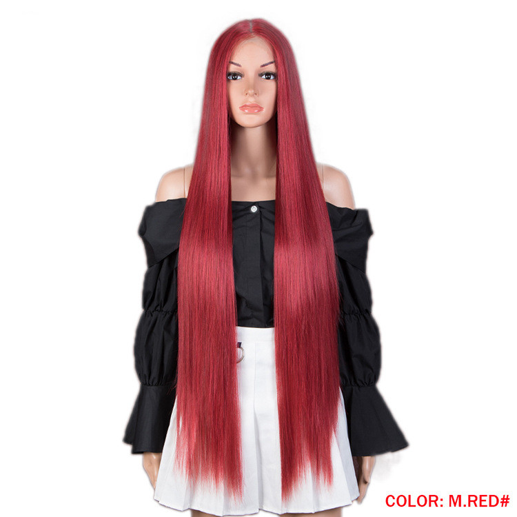Long Straight Hair Synthetic Fiber Headgear M Red - Shop at LoveMi