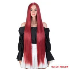 Long Straight Hair Synthetic Fiber Headgear - M Red - View 1