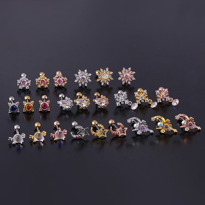 New Korean Style Geometric Shape Metal Stainless Steel Thin Rod Ear Bone Studs