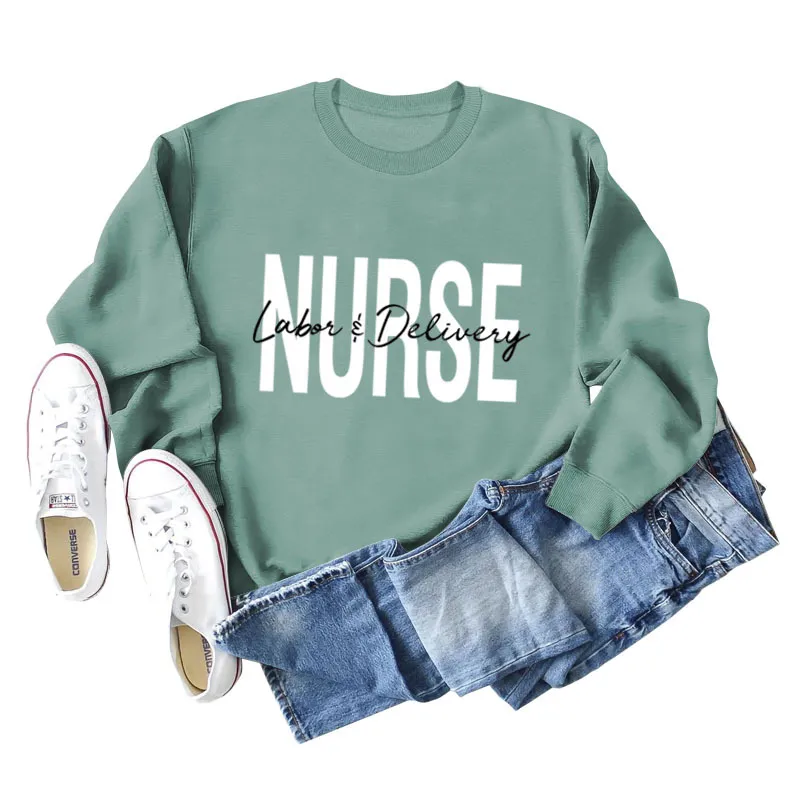 Round Neck Letter Printing Loose Plus Size Long Sleeve Sweater - Light Green