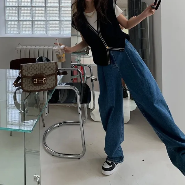 Vintage Denim Wide Leg Spring And Autumn High Waist Blue - Shop at LoveMi