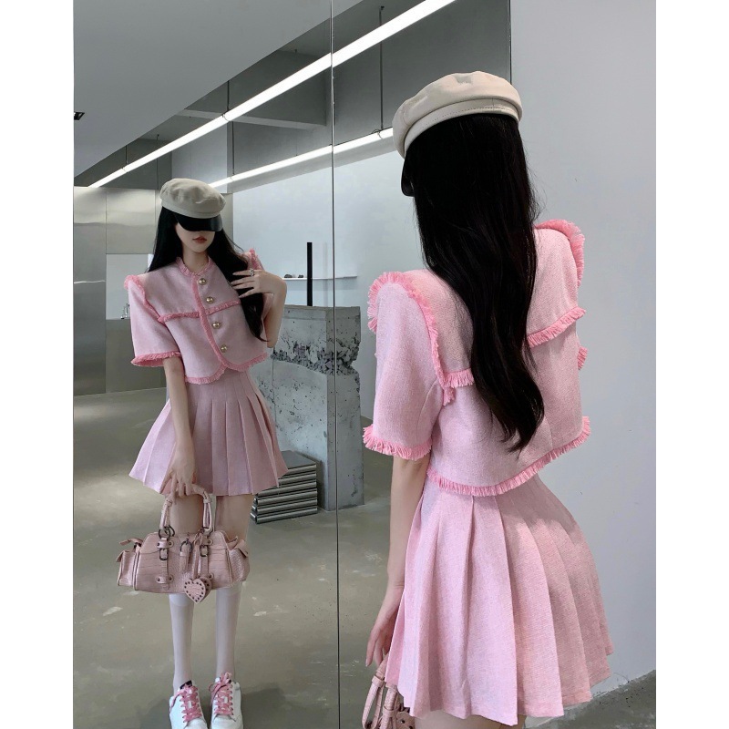 Fringe Cropped Top Fashion Skirt Two Piece Set