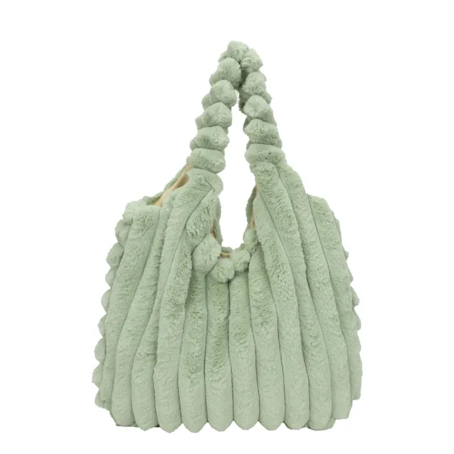 Striped Design Plush Bag Winter Fashion Shoulder Armpit Bags Large Capacity Furry Handbags Portable Cute Shopping Tote Bag Green - Shop at LoveMi