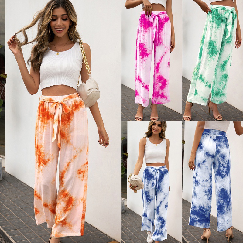 Title 3, Loose Tie-dye Belted Trousers Casual Women