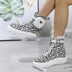 Women's British Fashion Trend Short Boots Popular Color Blocking - Leopard - View 1
