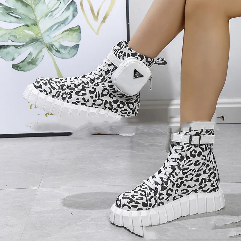 Women's British Fashion Trend Short Boots Popular Color Blocking - Leopard