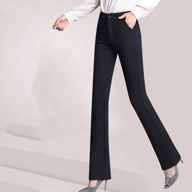 High waist Women's Slim Slimming Micro flare Casual Drape Trousers Black - Shop at LoveMi
