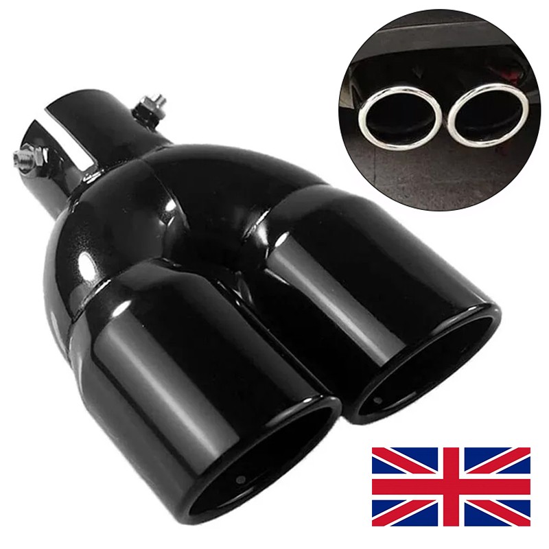 Universal Twin Dual Exhaust Trim Tip Double Muffler Pipe Black Tail 63 Mm UK
