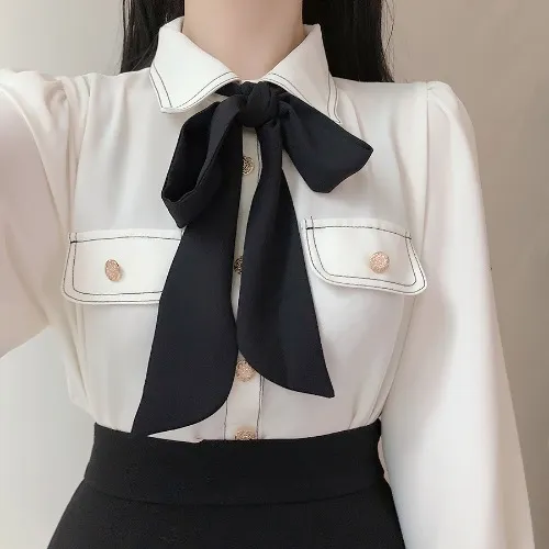 French Design Feeling Of Ear Edge Shirt White - Shop at LoveMi