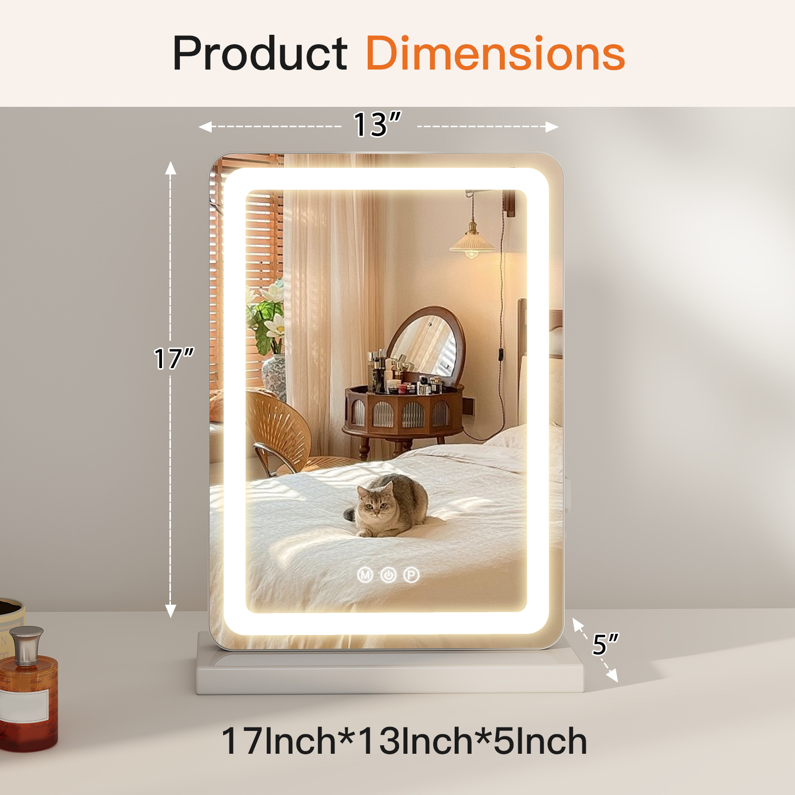 Vanity Mirror With Lights, LED Makeup Mirror With Dimmable 3 Color Modes, Touch Screen Control Vanity Based Mirror Desk Mirror Square White — foto 23