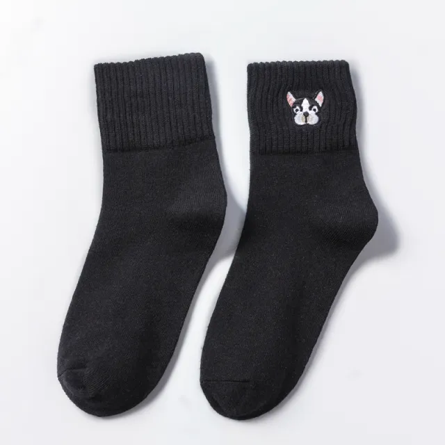 Autumn And Winter New Female Socks Japanese Cartoon Animal Embroidered Cotton Black - Shop at LoveMi