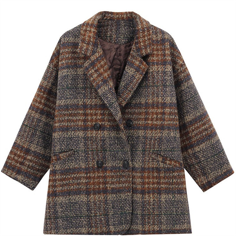 Plaid Tweed Mid-length Thick Woolen Coat
