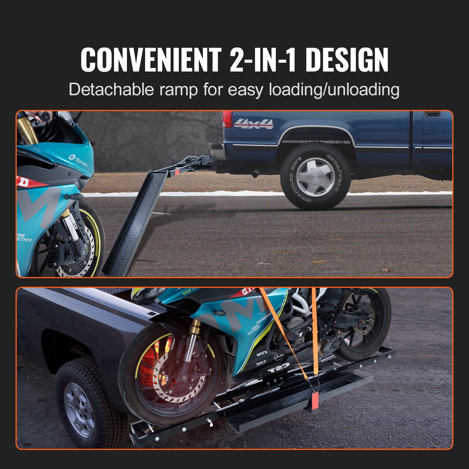 Motorcycle Carrier, 600 LBS Steel Motorcycle Carrier Hitch Mount With Loading Ramp, Scooter... thumbnail 1